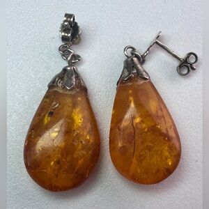 Vintage Baltic Amber Sterling Silver Earrings Drop